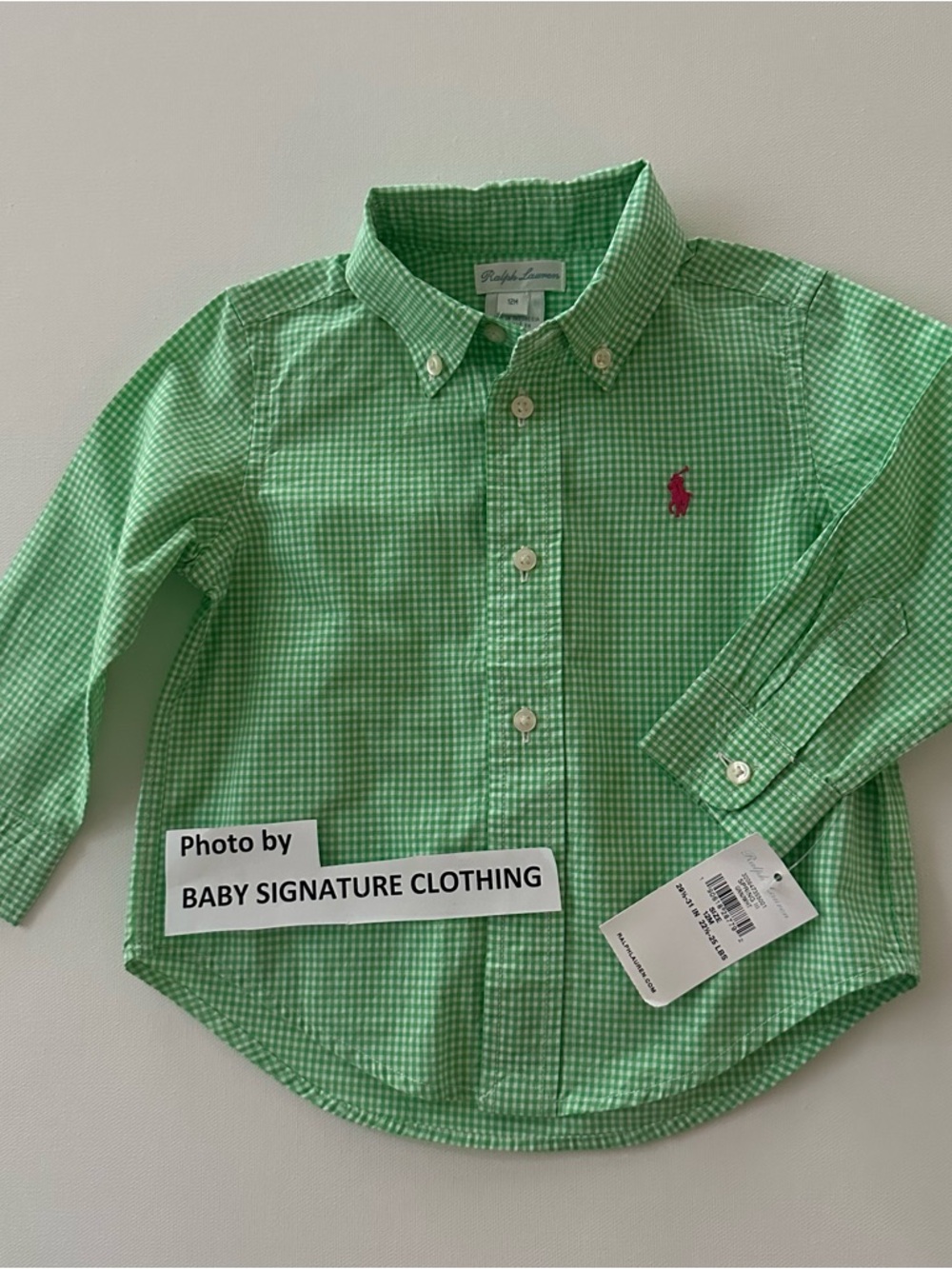 Ralph Lauren 12 Months Baby Boy Green Gingham Button-Down Shirt Preppy NWT